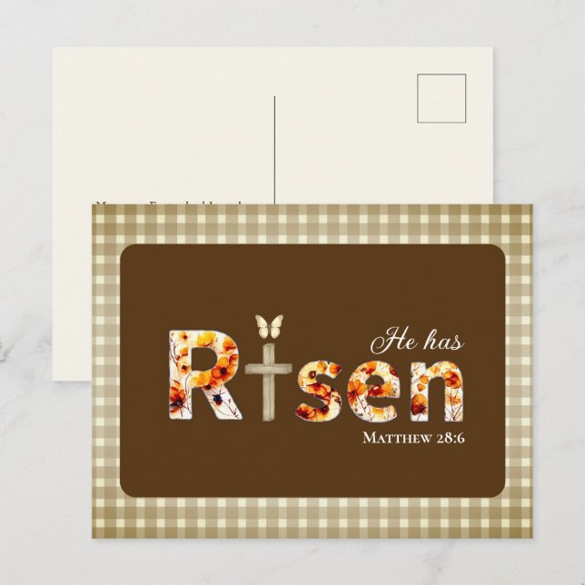 He has Risen Bible Verse Cross Religious Easter  Postcard (Front/Back)