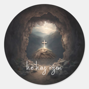 he has risen classic round sticker