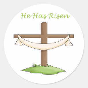 He Has Risen Cross Classic Round Sticker