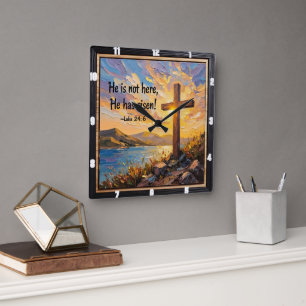 He Has Risen: Easter Dawn Square Wall Clock