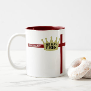 He Has Risen Easter Day Crown and Cross Maroon Two-Tone Coffee Mug