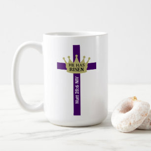 He Has Risen Easter Day Crown and Cross Purple Coffee Mug
