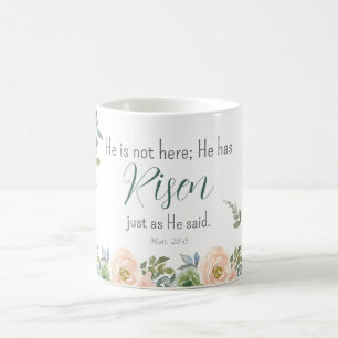 He has Risen Easter Floral Peach Green Watercolor Coffee Mug