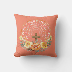 He Has Risen Flower Circle Frame Women Easter Cushion