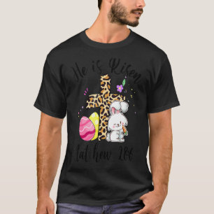 He Has Risen Leopard Bunny Happy Easter Christian  T-Shirt