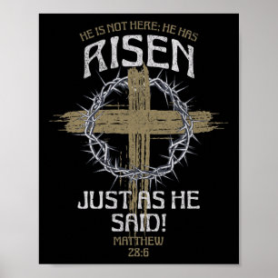 He Has Risen Matthew 286 Bible Verse Easter Poster