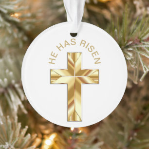 He Has Risen Religious Golden Cross Christmas Ornament