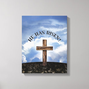 He Has Risen Rugged Cross Sky Canvas Print