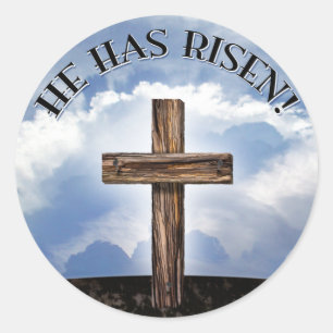 He Has Risen Rugged Cross Sky Classic Round Sticker