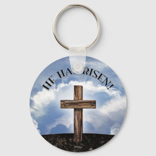 He Has Risen Rugged Cross Sky Key Ring