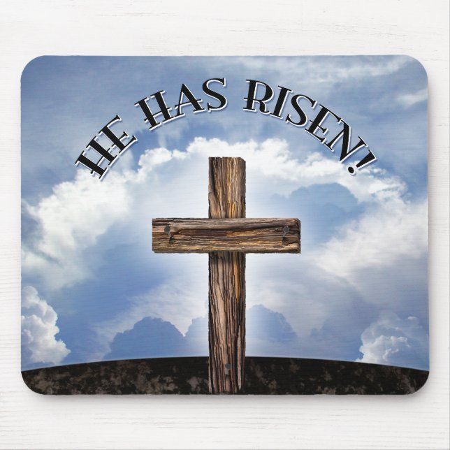 He Has Risen Rugged Cross Sky Mouse Pad (Front)