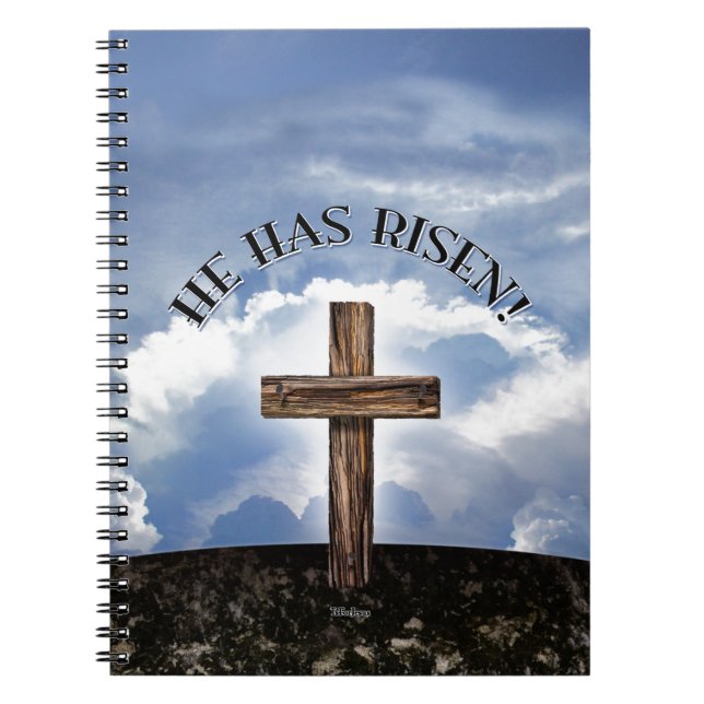 He Has Risen Rugged Cross Sky Notebook (Front)