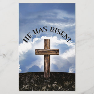 He Has Risen Rugged Cross Sky Stationery