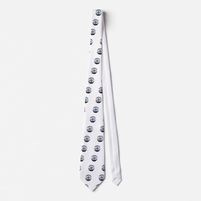 He Has Risen Rugged Cross Sky Tie (Front)