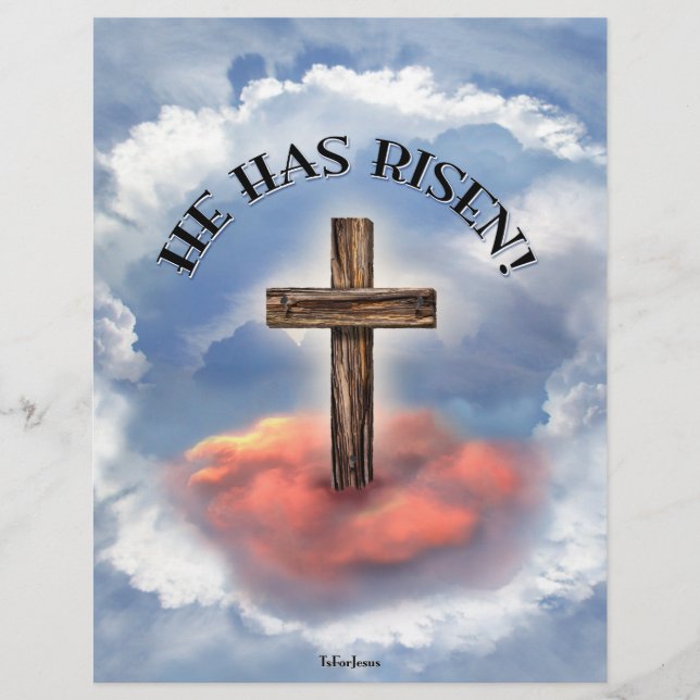 He Has Risen Rugged Cross With Clouds (Front)