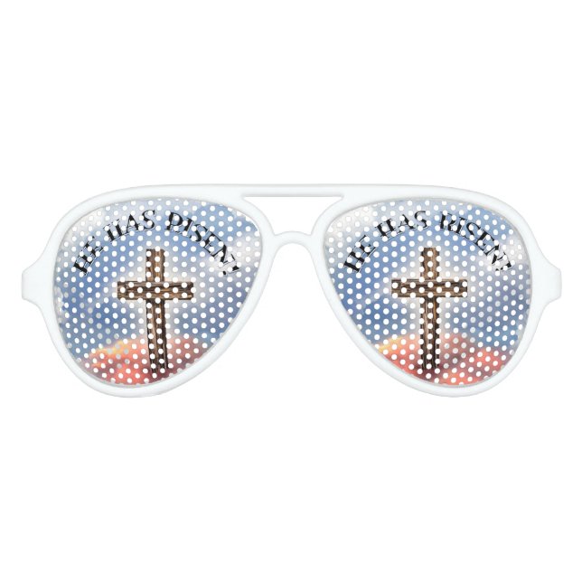 He Has Risen Rugged Cross With Clouds Aviator Sunglasses (Front)