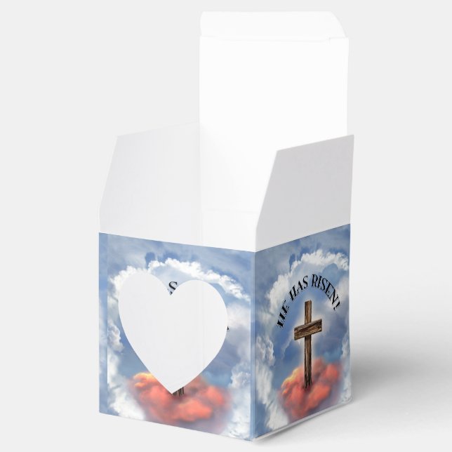 He Has Risen Rugged Cross With Clouds Favour Box (Opened)