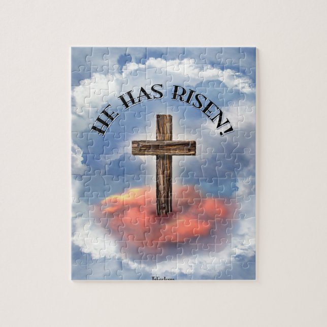He Has Risen Rugged Cross With Clouds Jigsaw Puzzle (Vertical)