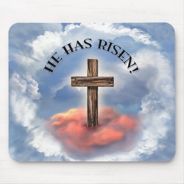 He Has Risen Rugged Cross With Clouds Mouse Pad (Front)