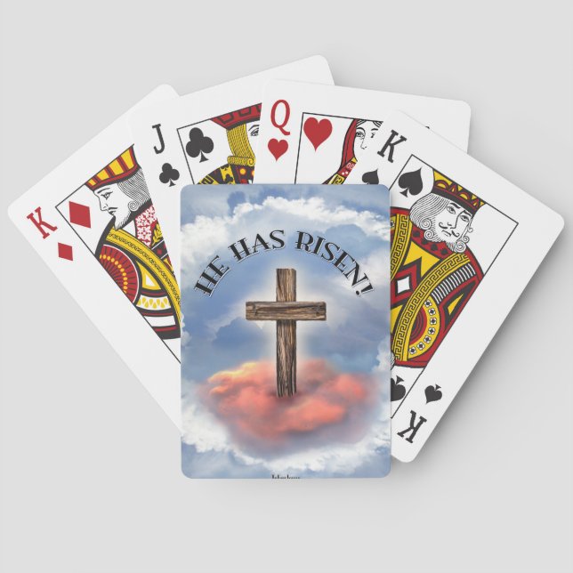 He Has Risen Rugged Cross With Clouds Playing Cards (Back)
