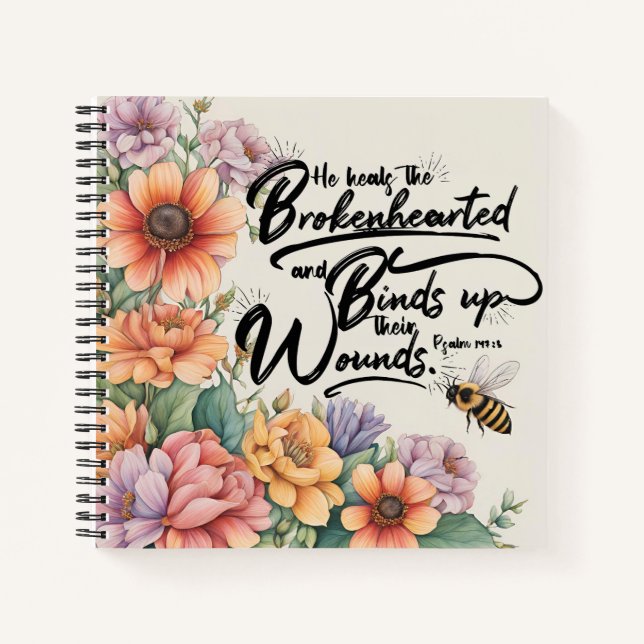 He Heals the Brokenhearted 8.5 x 8.5 Spiral Notebook (Front)