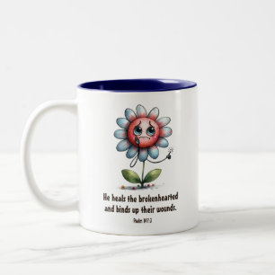 He Heals the Brokenhearted Christian Scripture   Two-Tone Coffee Mug