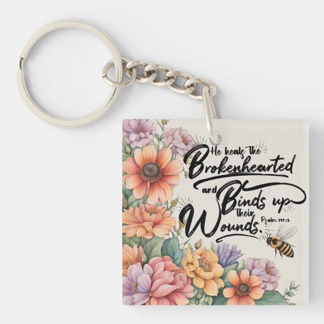 He Heals the Brokenhearted Key Ring (Front)