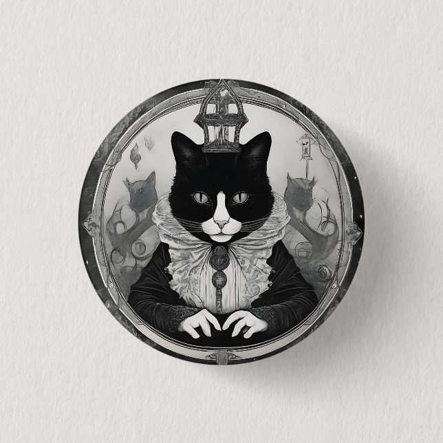 He/him Goth Kitty  3 Cm Round Badge (Front)