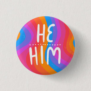 HE/HIM Pronouns Colourful Handlettering Stripes 3 Cm Round Badge