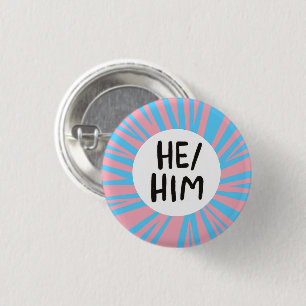 HE/HIM Pronouns Colourful Trans Flag Pink Blue 3 Cm Round Badge