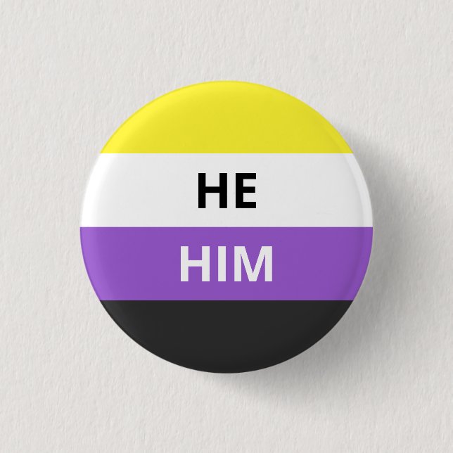 He/Him Pronouns Non-Binary Flag Badge (Front)