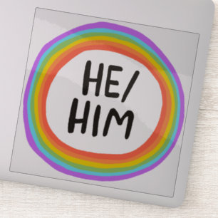 HE/HIM Pronouns Rainbow Circle  Handlettering