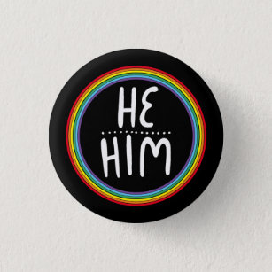 HE/HIM Pronouns Rainbow Handlettered Minimal 3 Cm Round Badge