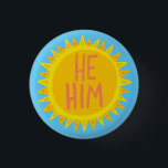 HE / HIM Pronouns Sunshine Pride Handlettered 3 Cm Round Badge<br><div class="desc">Decorate your outfit with this cool art button. Makes a great  gift! You can customise it and add text too. Check my shop for lots more colours and patterns! Let me know if you'd like something custom too.</div>