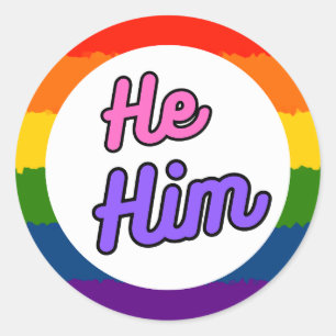 He Him Rainbow Pride Pronoun Stickers