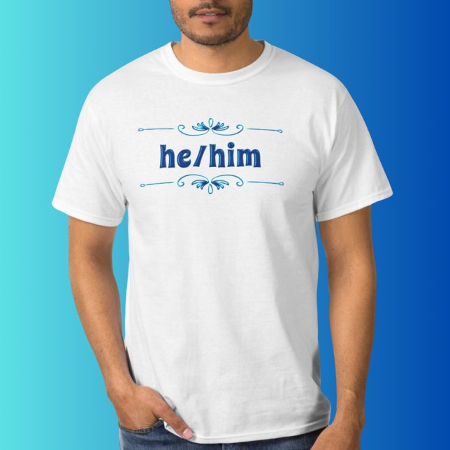 He Him Shades of Blue Filigree T-Shirt (Creator Uploaded)