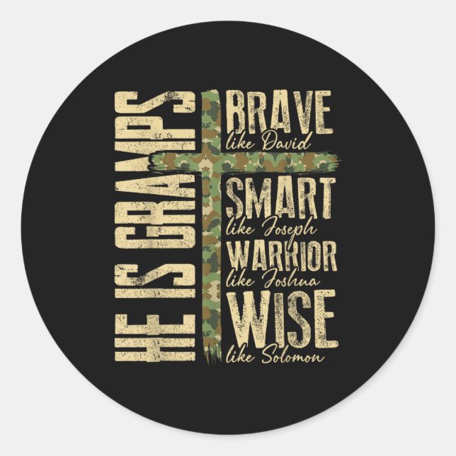 He Is Gramps Camo Religious Father's Day Christian Classic Round Sticker (Front)