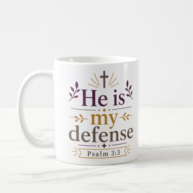 He Is My Defence Scripture Encouragement Quote Coffee Mug (Left)