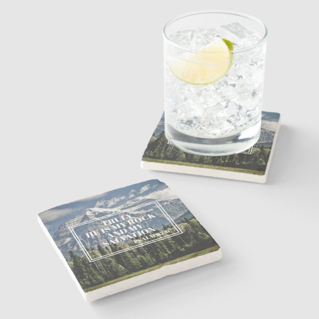 He is My Rock Christian Bible Verse Mountain Photo Stone Coaster (Side)
