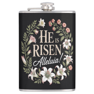 He Is Risen Alleluia Floral Christian Easter Hip Flask