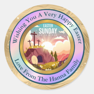 He is Risen and Celebration of Resurrection Sunday Classic Round Sticker