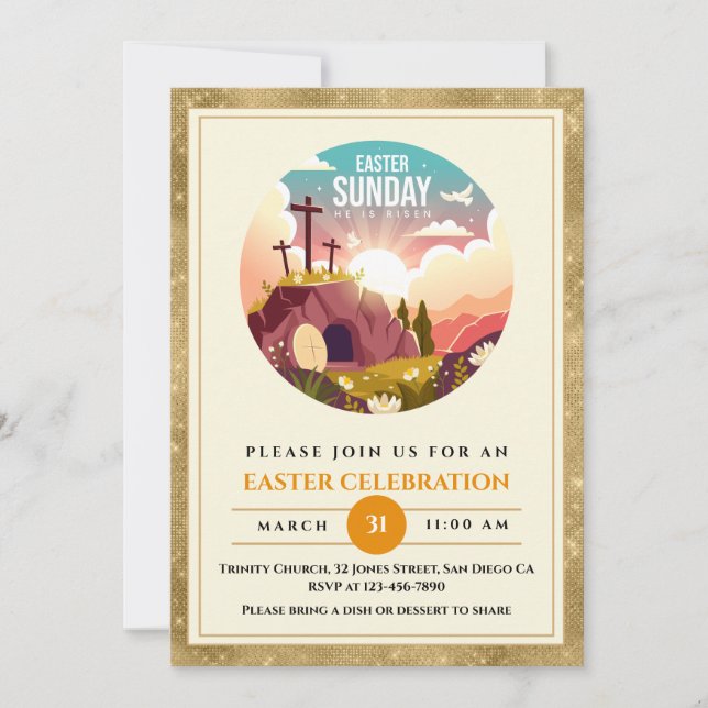 He is Risen and Celebration of Resurrection Sunday Invitation (Front)
