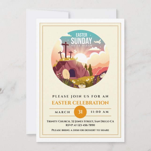 He is Risen and Celebration of Resurrection Sunday Invitation (Front)