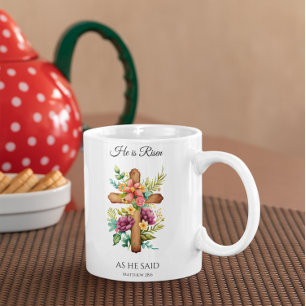 He Is Risen As He Said Easter Floral Cross Coffee Mug