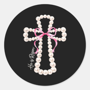 He Is Risen Beads Coquette Bow Easter Jesus Christ Classic Round Sticker