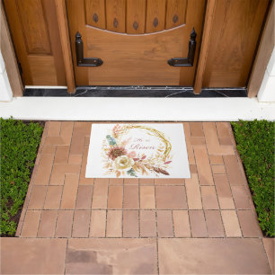 He is Risen boho floral wreath Easter Doormat