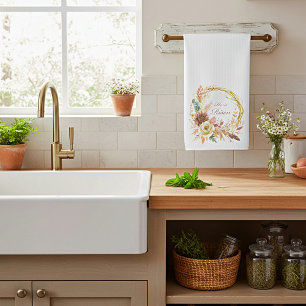 He is Risen boho floral wreath Easter Tea Towel