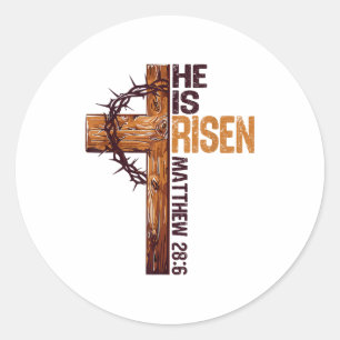 He Is Risen Christian Cross Jesus Bible Verse Happ Classic Round Sticker