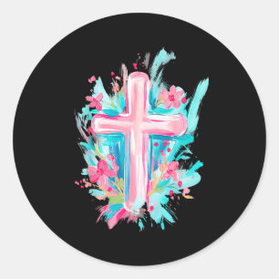 He Is Risen Christian Cross Jesus Bible Verse Happ Classic Round Sticker