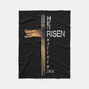 He Is Risen Christian Cross Jesus Bible Verse Happ Fleece Blanket